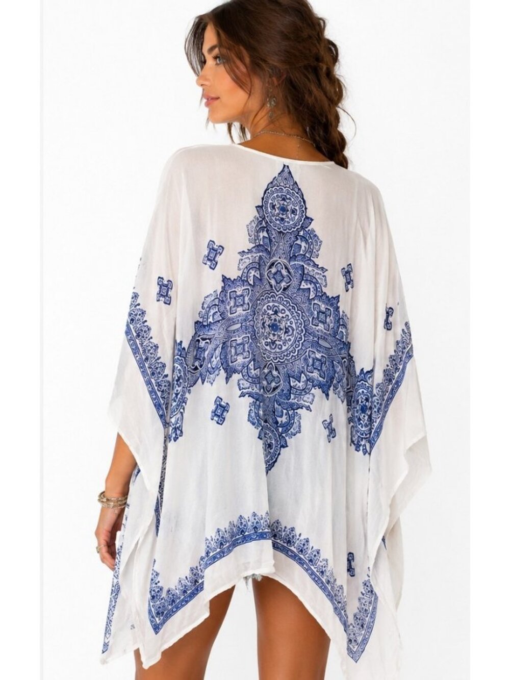 Justify White Tunic Top with Blue Paisley Print